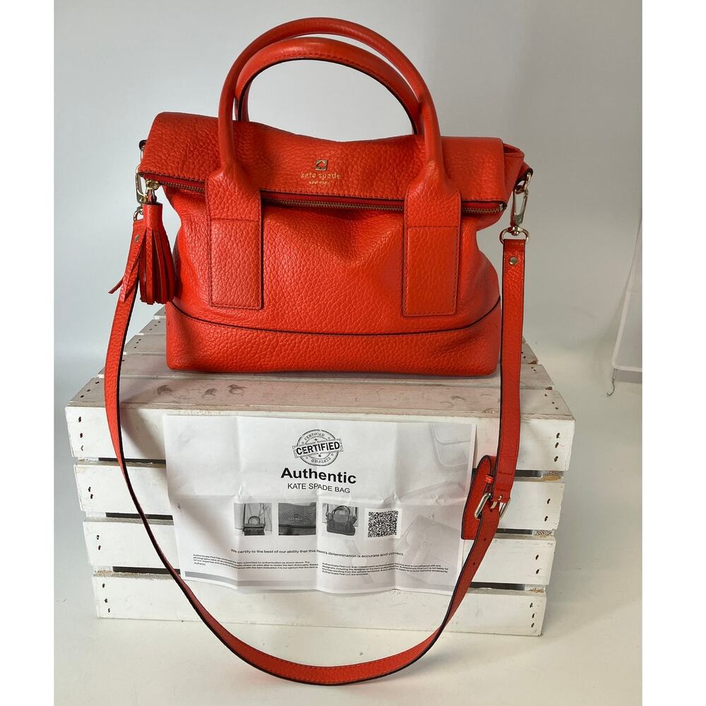 KATE SPADE LARGE ORANGE PEBBLED LEATHER CROSSBODY BAG